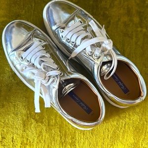 Ralph Lauren Collection Purple Label exquisite leather silver sneakers worn once